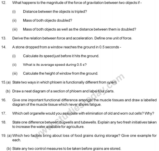 CBSE Class 9 Science Sample Paper P Solved